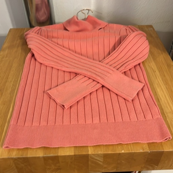Talbots Size S Rib Knit L/S Apricot Puff Sleeve Turtleneck Minimalist Sweater - Picture 5 of 7